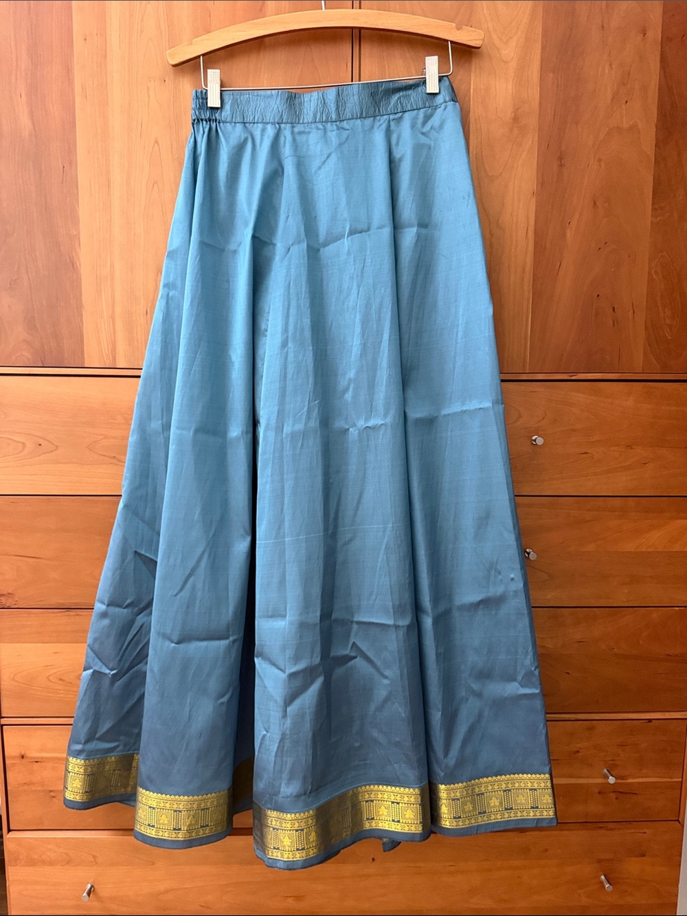 Blue A-Line Maxi Skirt with Gold Hem - Unbranded
